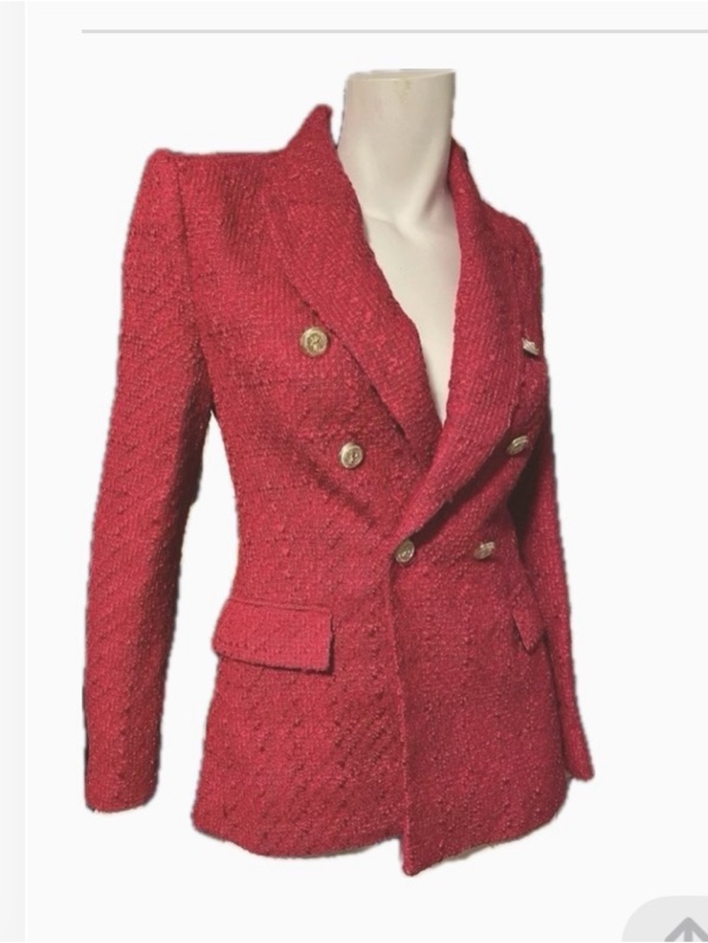 NWT Zara DOUBLE BREASTED raspberry  BLAZER jacket brass buttons textured New XS